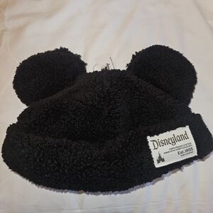 Disney 2025 Disneyland Resort Black Sherpa Hat Beanie Mickey Ears Adjustable